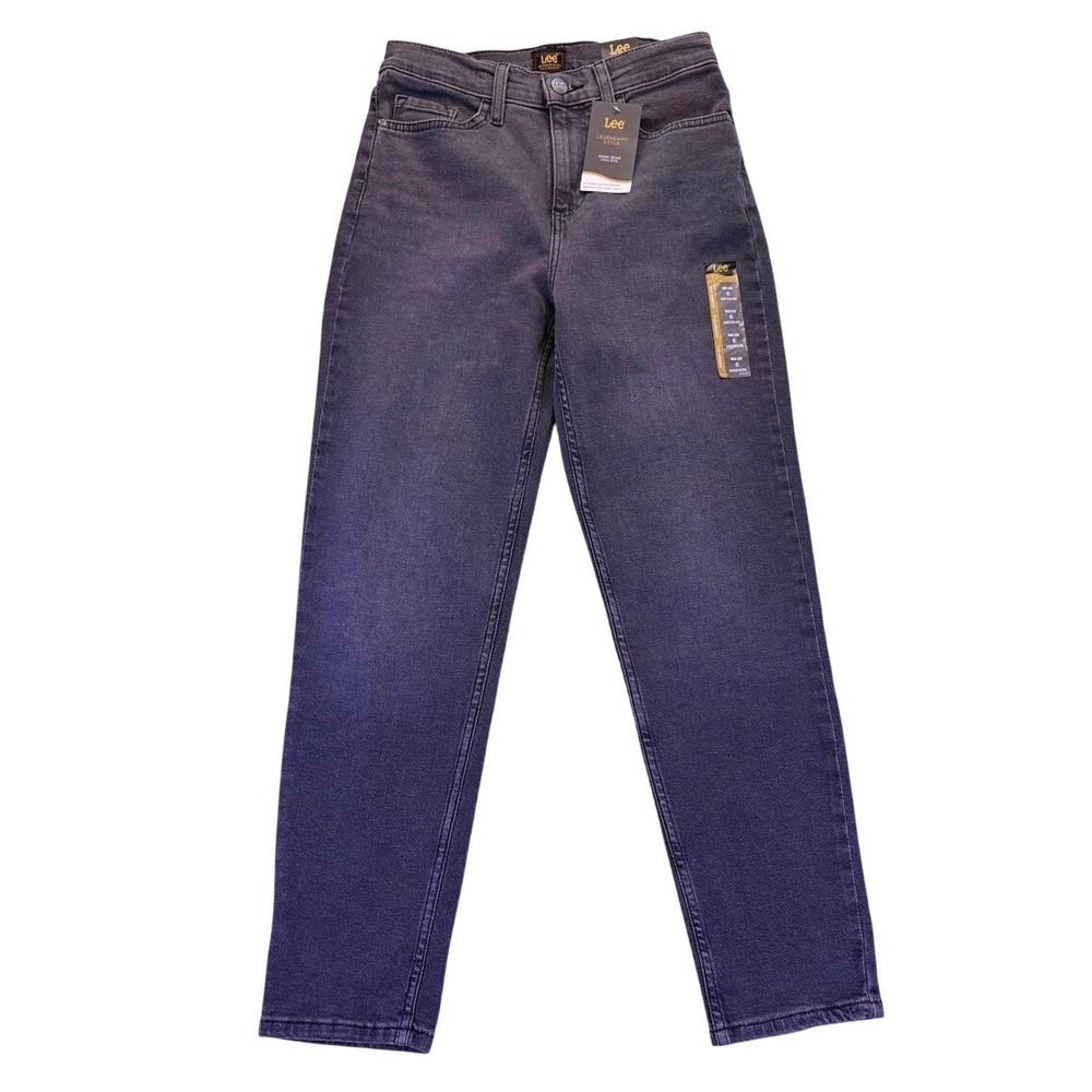 NWT Lee Legendary Mom Jeans Denim High Rise Tapered Leg Faded Dark Gray Size 6
